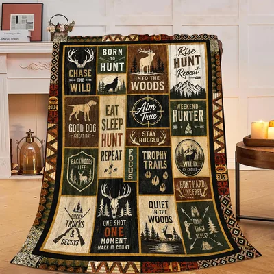 Deer Hunting Rustic Blanket: Wild Woods Hunter Patchwork Design