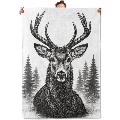 Deer Pine Trees Forest Blanket: Rustic Wildlife Art for Cabin Cozy