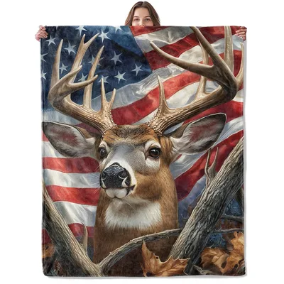 Deer Buck American Flag Blanket: Patriotic Hunting Art