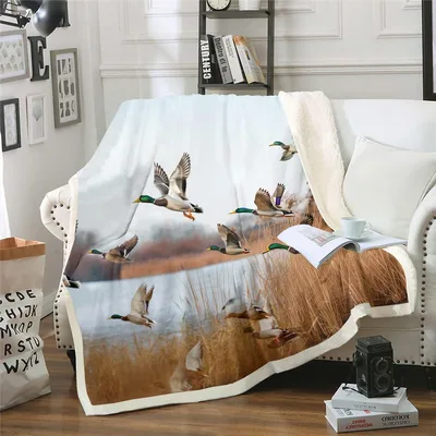 Mallard Ducks Flying Over Blanket: Wildfowl Throw for Hunters
