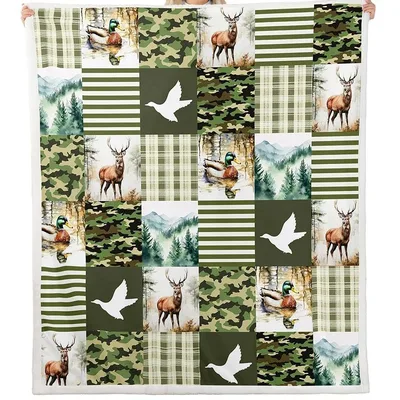 Deer Duck Camo Patchwork Blanket for Hunters and Outdoorsmen