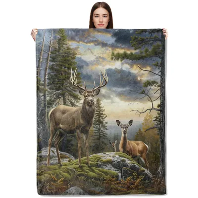 Majestic Deer in Forest Blanket: Wildlife Art for Nature Lovers
