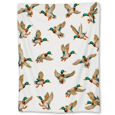 Mallard Ducks in Flight Blanket: Vintage Flying Duck Pattern Throw