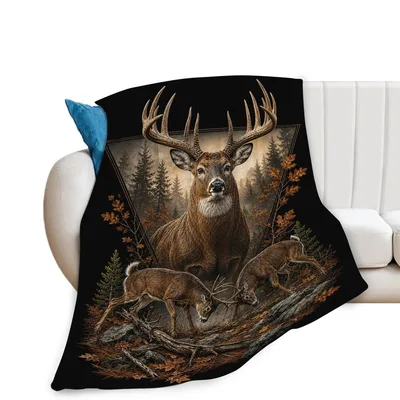 Majestic Buck Blanket: Deer Hunting Forest Art for Outdoor Lovers