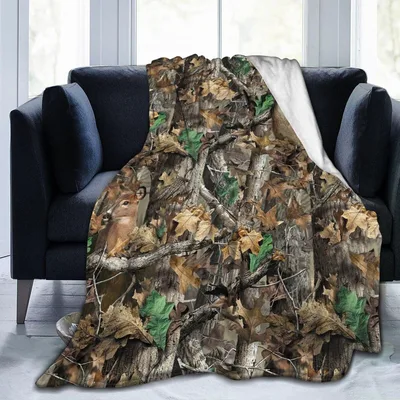 Camo Leaves and Deer Blanket: Camouflage Print with Hidden Buck