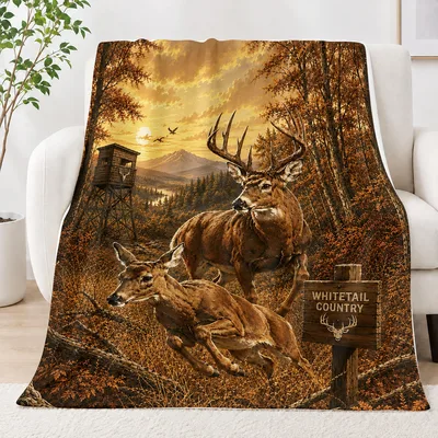 Whitetail Deer Hunting Scene Blanket: Whitetail Country Artwork