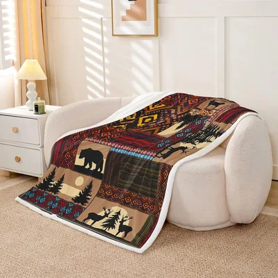 Bear and Deer Woodland Blanket featuring bear