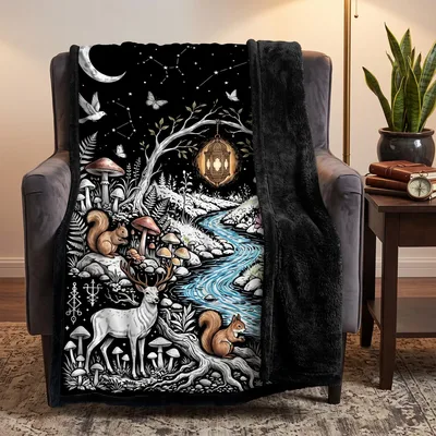 Mystical Forest Woodland Animals Blanket: A Dark Fantasy Nature Scene