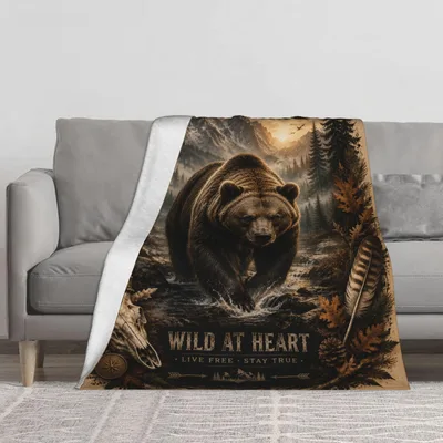Wild at Heart Bear Blanket: Wild Free Stay True Design