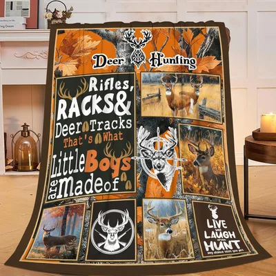 Rifles Racks and Deer Blanket featuring hunting slogans