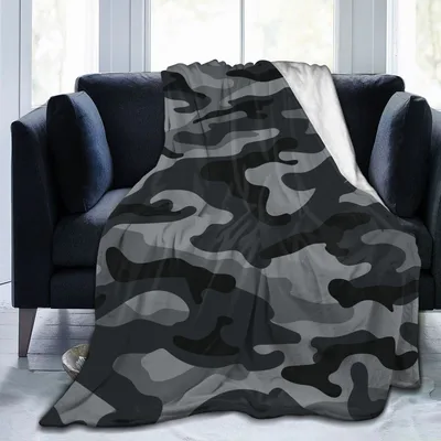 Black and Grey Camouflage Blanket for Outdoor Lovers