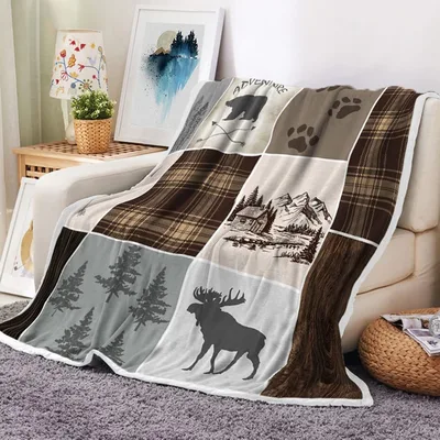 Rustic Cabin Bear Deer Plaid Blanket for the Wild at Heart