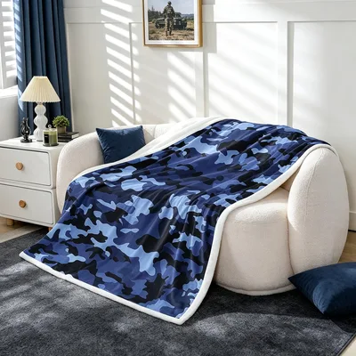Blue Camouflage Blanket: Abstract Blue Camo Pattern for Kids and Teens