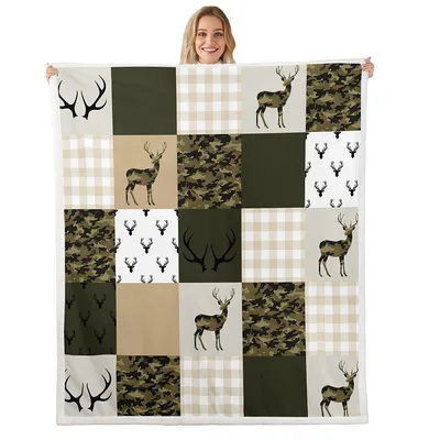 Camo Deer Antlers Patchwork Blanket for Woodland Lovers