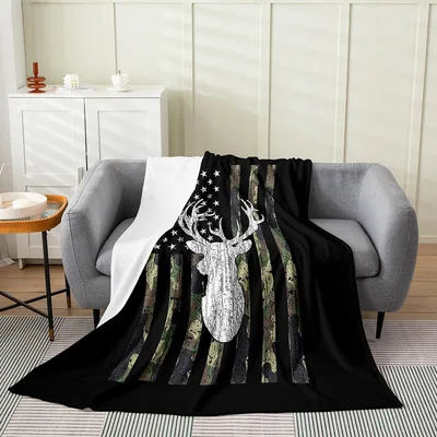 Deer Antlers Camo American Blanket: Hunting Flag Design