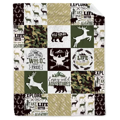 Woodland Camo Blanket Wild Nature Patchwork Design for Hunters