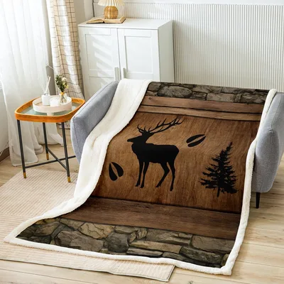 Rustic Deer Silhouette Blanket: Wood and Coffee Print for Cabin Lovers