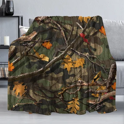 Forest Camo Leaf Pattern Blanket featuring realistic autumn branches