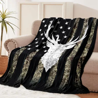 Camo Flag Deer Silhouette Blanket for Hunting Enthusiasts
