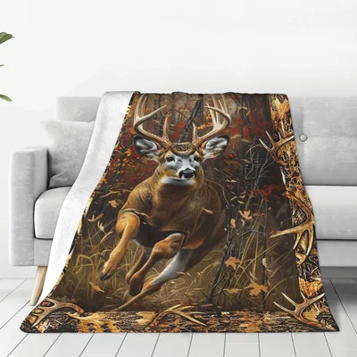 Deer in Autumn Forest Blanket No. 2: Wild Buck in Fall Woods