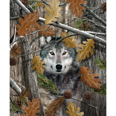 Wolf in Autumn Forest Blanket: Camo Wolf Design for Hunters