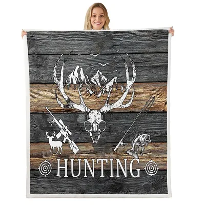 Deer Skull and Rifles Blanket: Rustic Hunting Theme Design