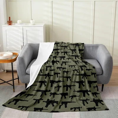 Machine Gun Silhouette Pattern Blanket for Tactical Lovers