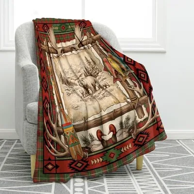 Rustic Bear Cabin Print Blanket