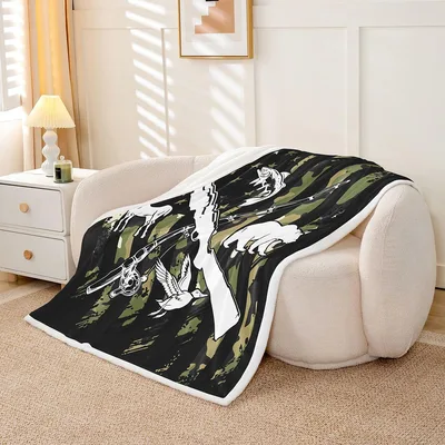 Camo Hunting Scene Blanket: Camouflage Design with Outdoor Gear