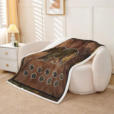 Bear Paw Prints Camo Blanket: Woodland Bear Silhouette Design