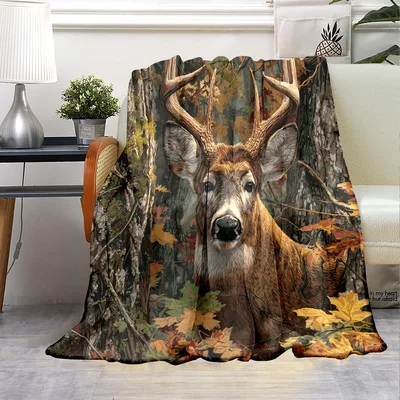 Whitetail Deer in Forest Blanket: Autumn Buck Design