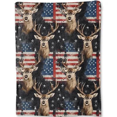 Patriotic Deer American Flag Blanket