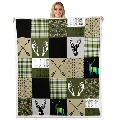Woodland Deer Patchwork Pattern Blanket with Camo and Antlers