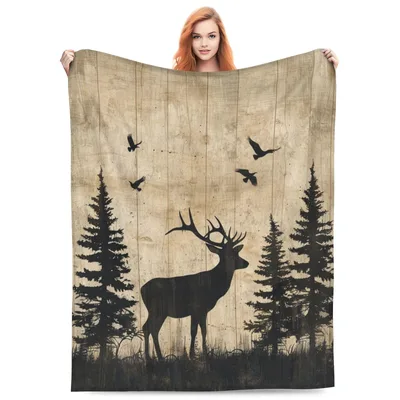 Deer Silhouette in Pine Blanket featuring a rustic stag