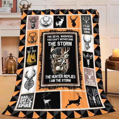 Hunting Deer Words Collage Blanket: Storm Hunter Quote Design
