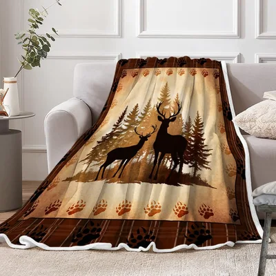 Deer Silhouette in Forest Blanket featuring rustic wildlife art