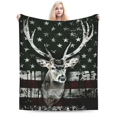 Deer Hunting American Flag Blanket: Rustic Buck and Stars Design