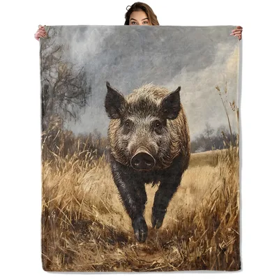 Wild Boar in Grassland Blanket: Realistic Art for Hunters