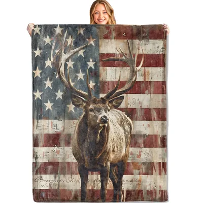 Patriotic Elk American Flag Blanket