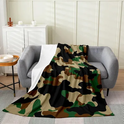Dark Camouflage Pattern Blanket for Outdoor Lovers and Rustic Decor