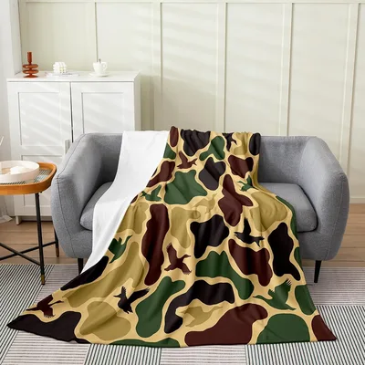 Military Camouflage Pattern Blanket with Duck Silhouettes