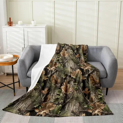 Woodland Camo Hunting Pattern Blanket for Cabin and Outdoors