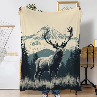 Stag Deer Mountain Forest Blanket: Wild Nature Throw
