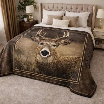 Majestic Deer Portrait Blanket: Realistic Buck Art for Hunters