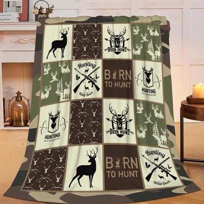 Deer Hunting Patchwork Pattern Blanket featuring camo border