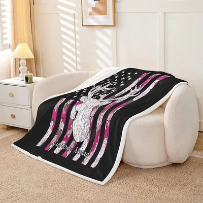 Deer Silhouette on Pink Blanket
