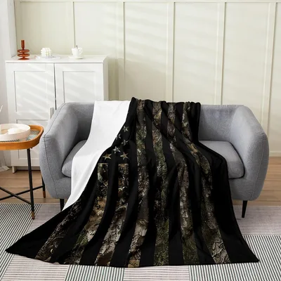 Black Camouflage Tree Branches Blanket for Nature Lovers