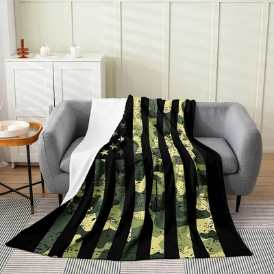 Green Camouflage Stripes Pattern Blanket