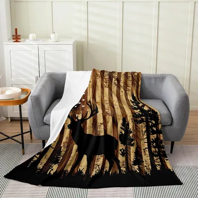 Deer Silhouette Camo Flag Blanket: Rustic Hunting Design