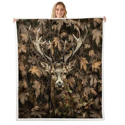 Deer in Autumn Leaves Blanket: Rustic Buck Among Foliage